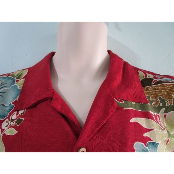 Tommy Bahama Red Silk Hawaiian Tiki Movie Set Floral Mens Shirt L EUC - Picture 3 of 11